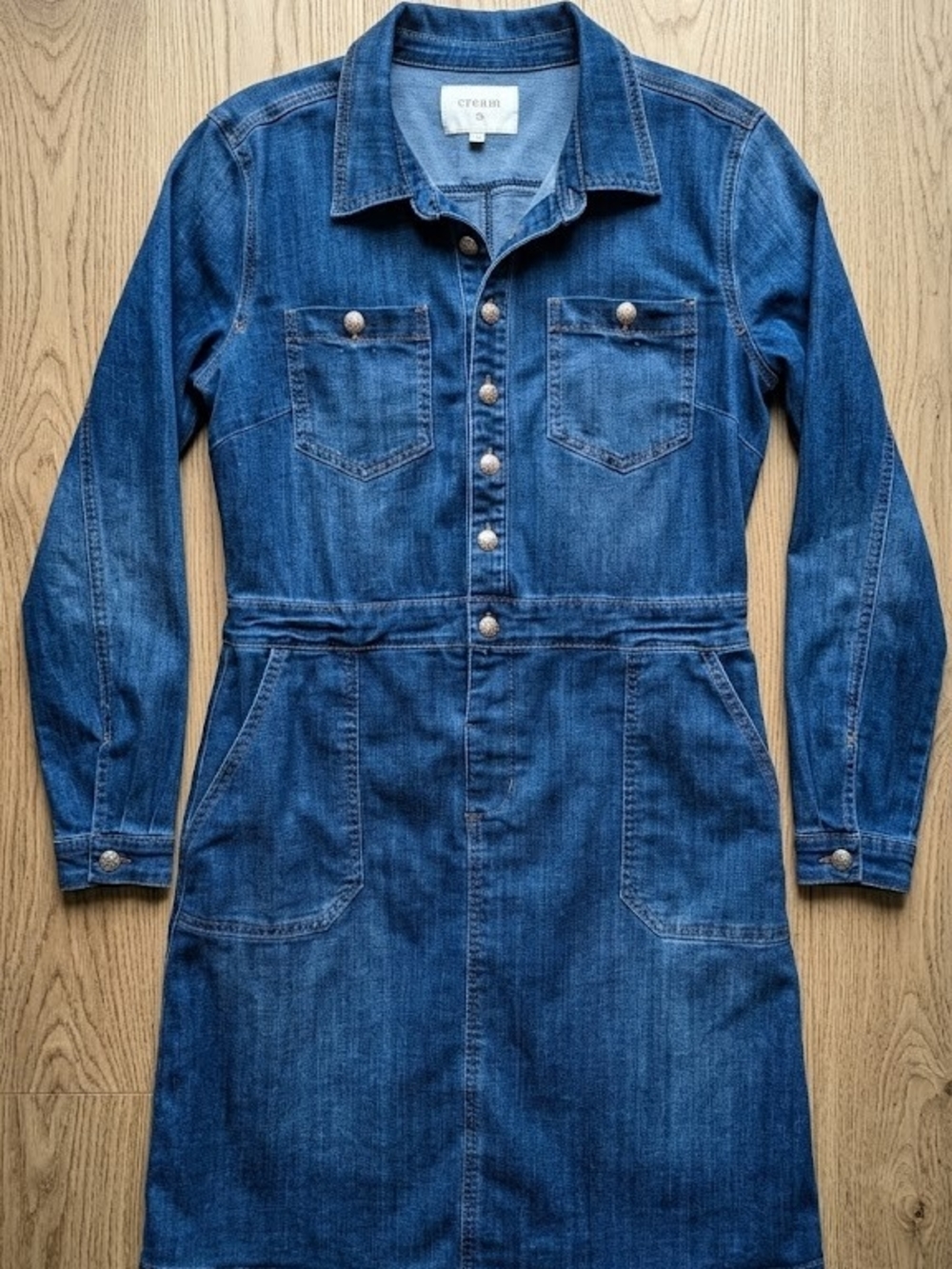 Denim Dress Utility Pocket Classic Wash Mini Shirt Dress Spica Style Boho Preppy - Picture 3 of 17